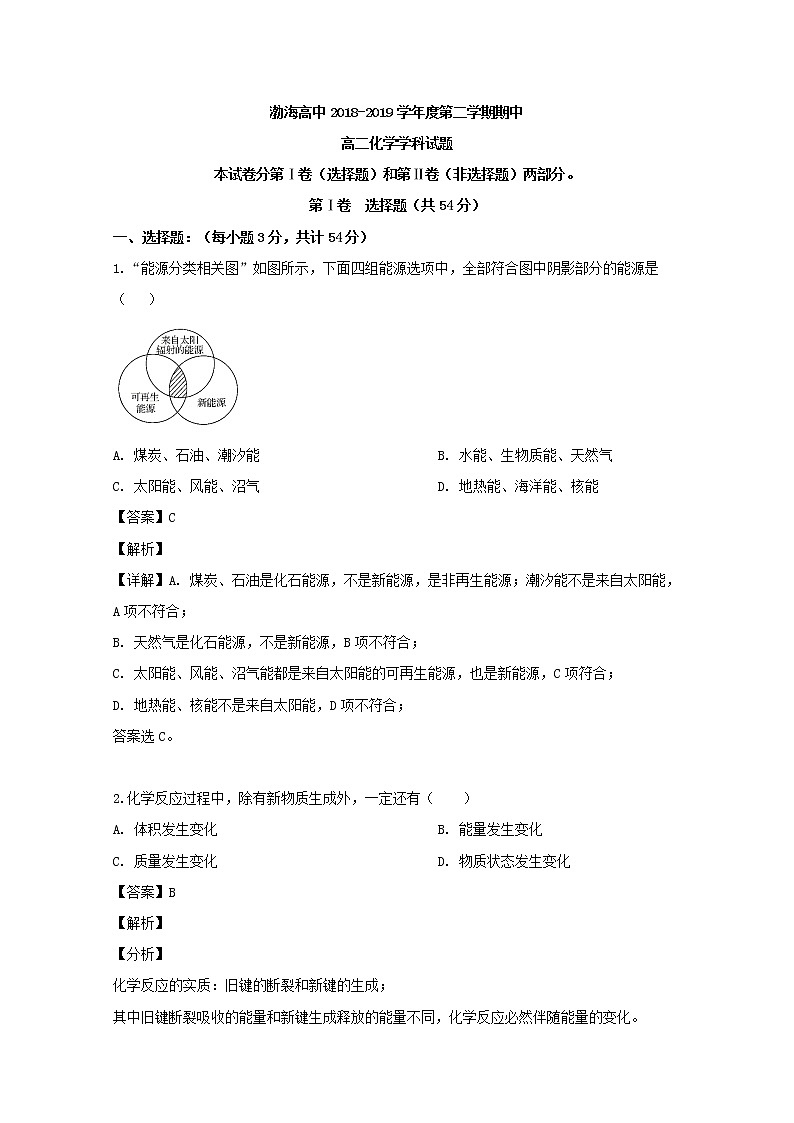 2018-2019学年辽宁省大连渤海高级中学高二下学期期中考试化学试题 解析版01