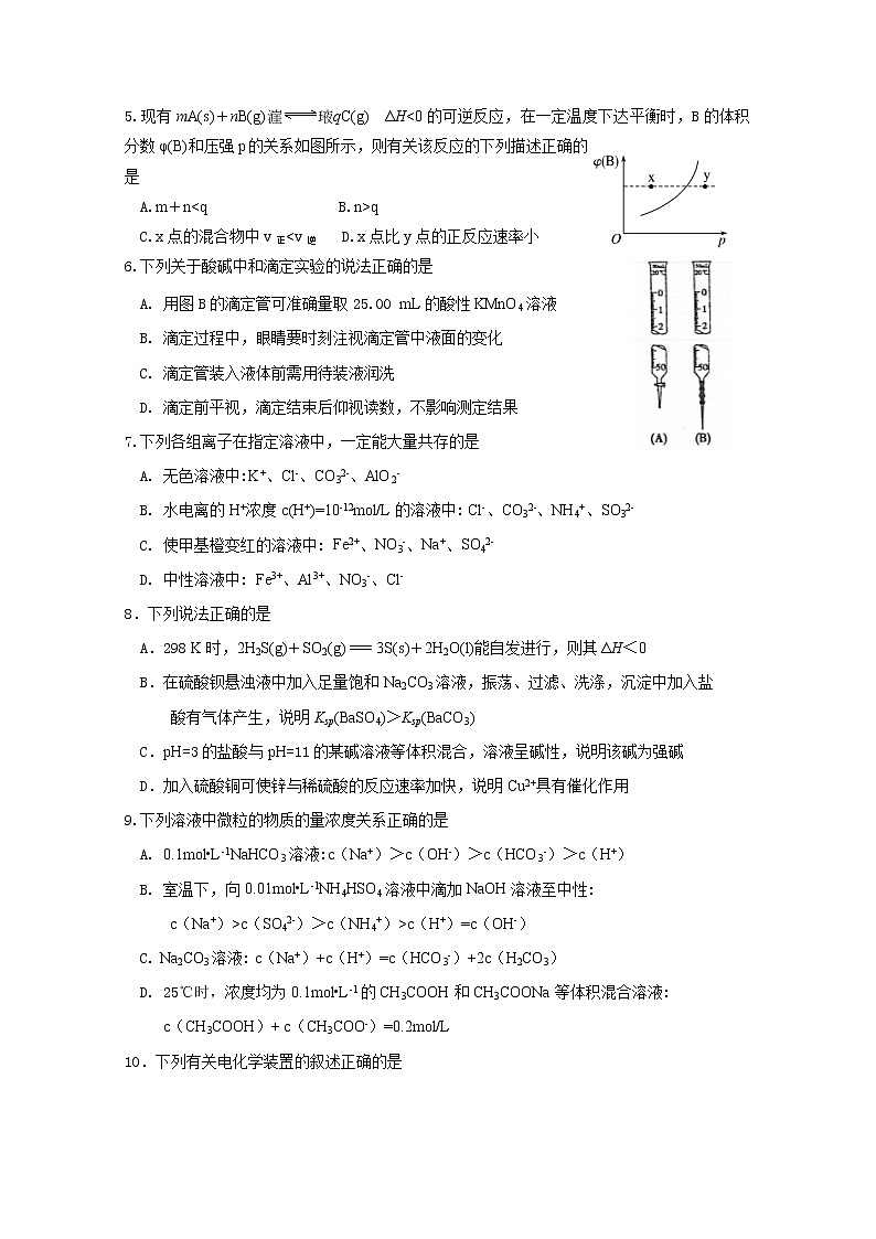2019-2020学年江苏省启东中学高二上学期期中考试化学试题 Word版02