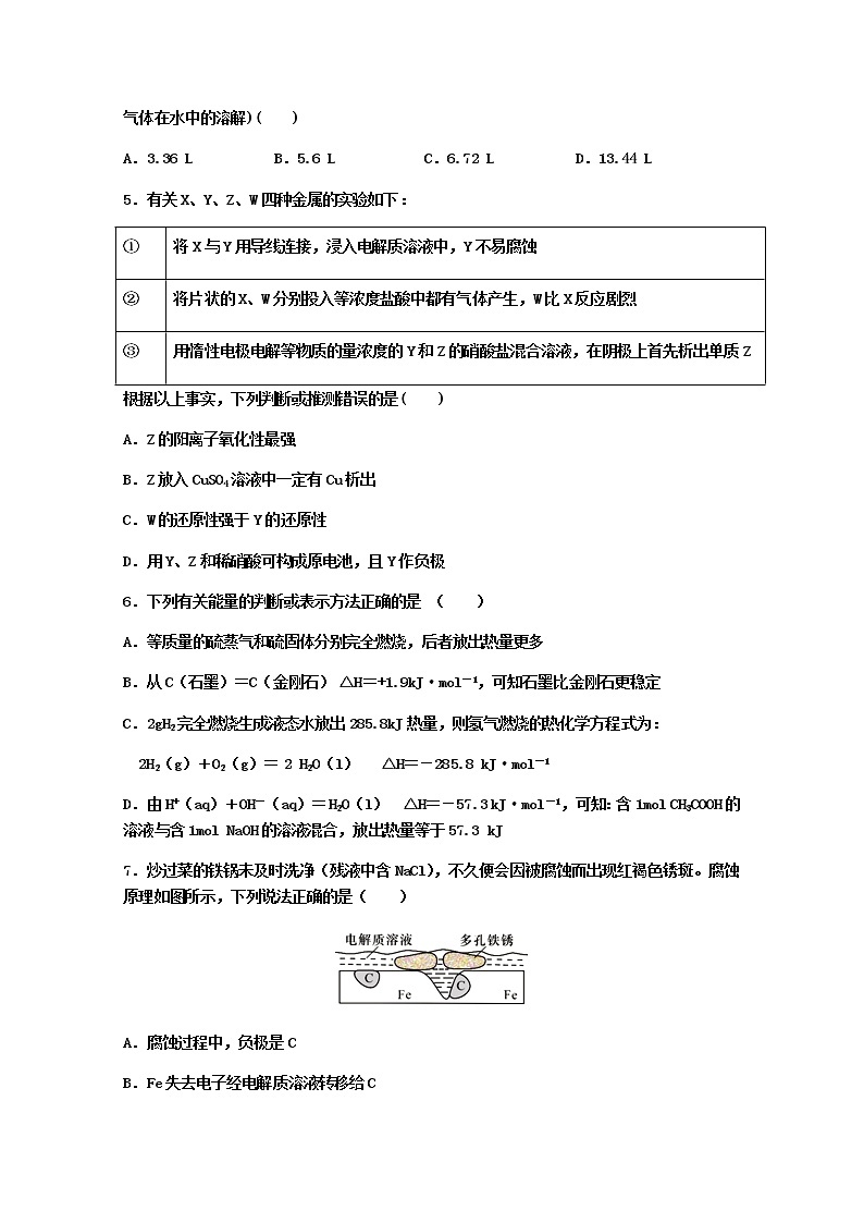 2019-2020学年山东省济南外国语学校三箭分校高二上学期期中检测化学试题 Word版02