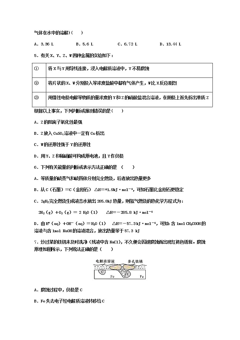 2019-2020学年山东省济南外国语学校三箭分校高二上学期期中检测化学试题 Word版02