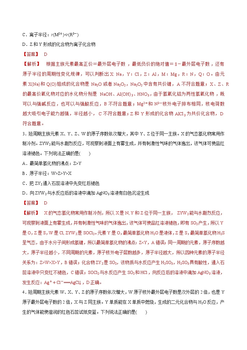 突破05备战2021年高考化学之突破物质结构性质与工艺流程题- 物质结构、元素周期律（题型精练）02