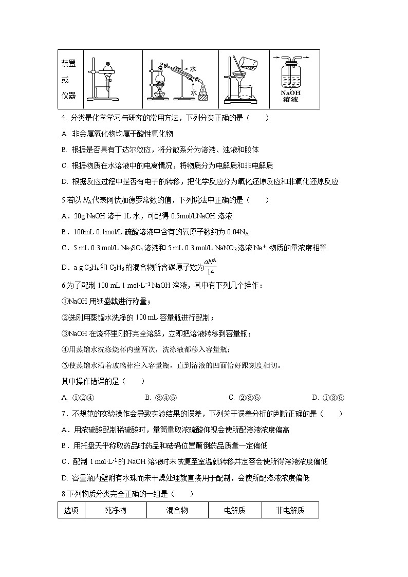 【化学】四川省成都外国语学校2019-2020学年高一上学期期中考试试题02