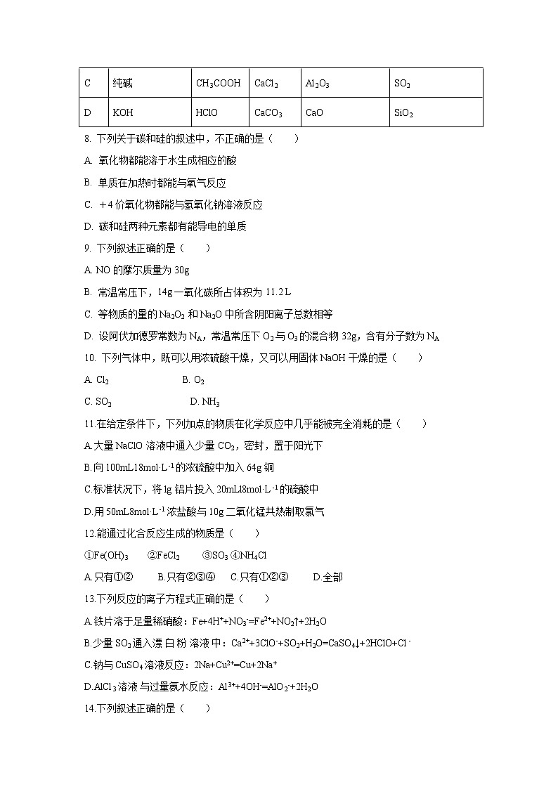 【化学】四川省南溪县第一中学2018-2019学年高一下学期开学考试试题02