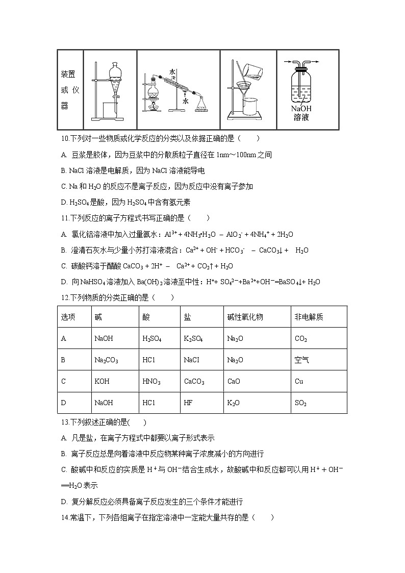 【化学】安徽省滁州市定远县民族中学2018-2019学年高一10月月考试题03