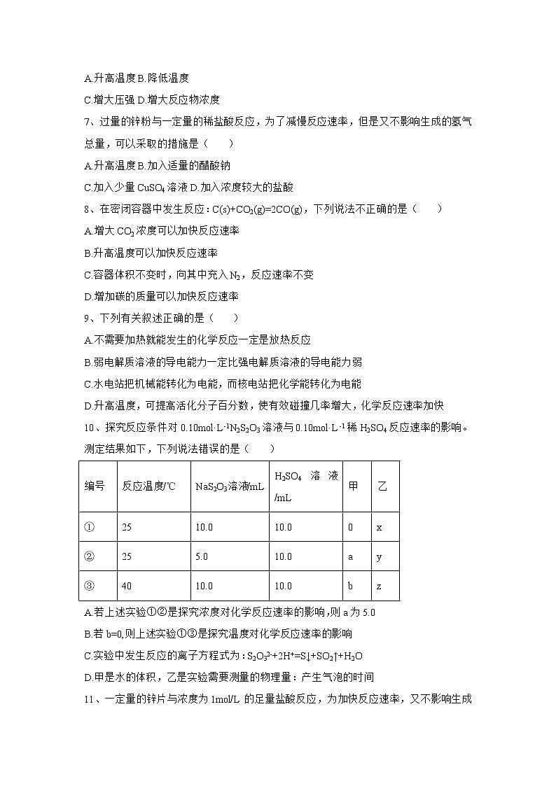 2020届高考化学二轮复习化学反应速率及其影响因素作业 练习02