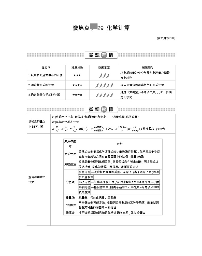 2020届高考化学二轮复习化学计算学案01