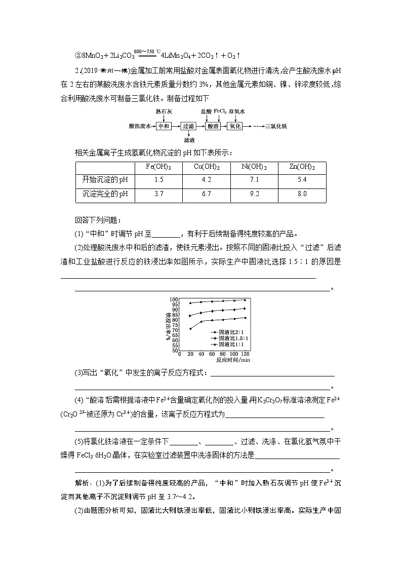 2020届二轮复习 无机化学工艺流程 作业(江苏专用) 练习02