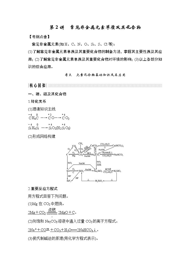 2020届二轮复习 常见非金属元素单质及其化合物 学案(全国通用)第1页
