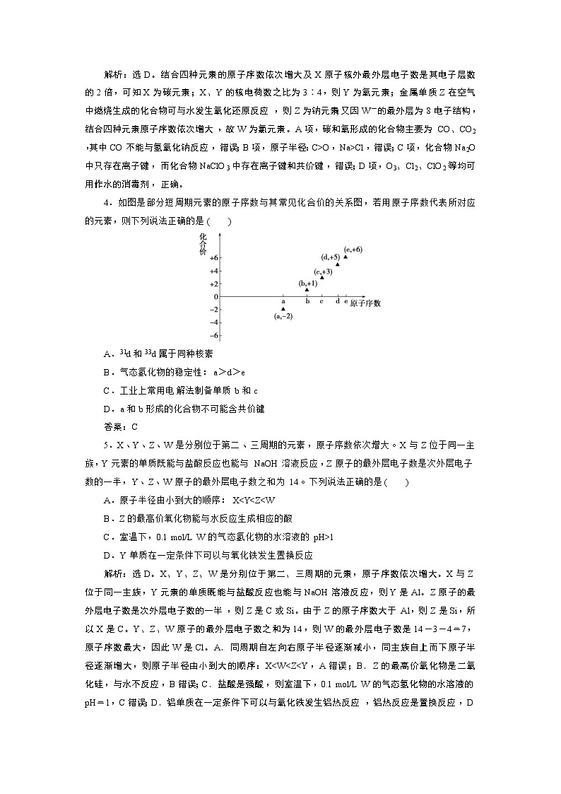 2019届二轮复习 元素“位、构、性”推断题的解题策略 作业（全国通用）02