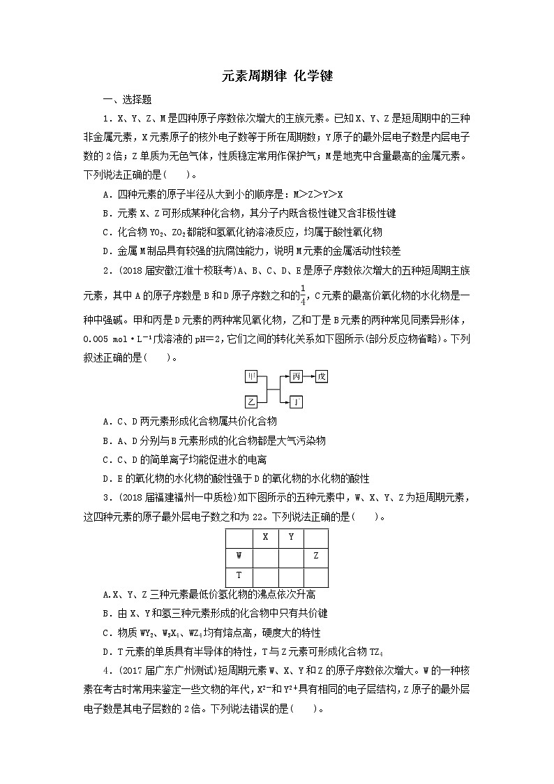 2019届二轮复习 元素周期律 化学键 作业(全国通用) 练习01