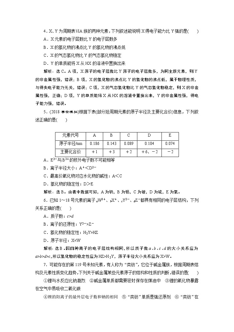2019届二轮复习 元素周期律 元素周期表 作业(全国通用) 练习02