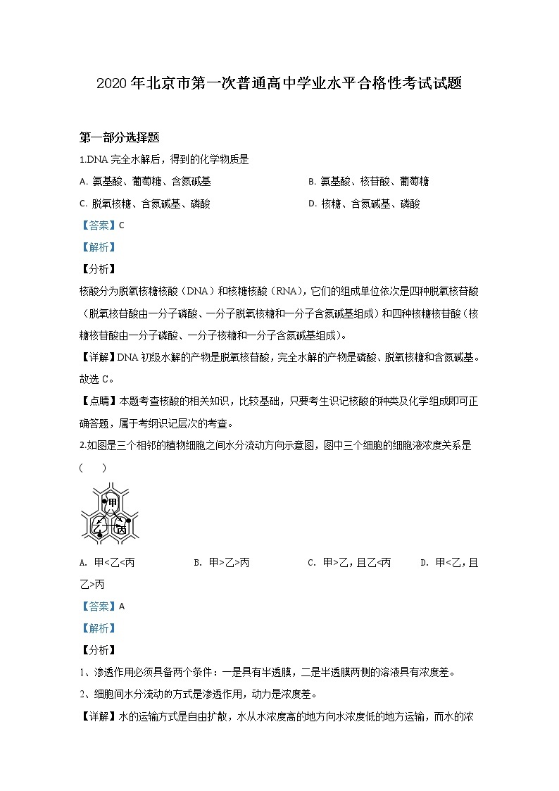 2020年北京市第一次普通高中学业水平合格性考试化学试题01