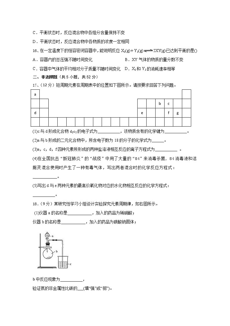湖北省孝感市云梦县2019-2020学年高一下学期普通高中联考协作体线上考试化学试题03