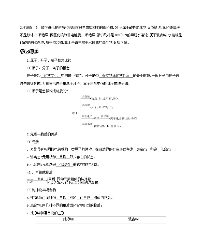 浙江省2021高考化学一轮复习专题一第一单元物质的组成分类与性质教案02