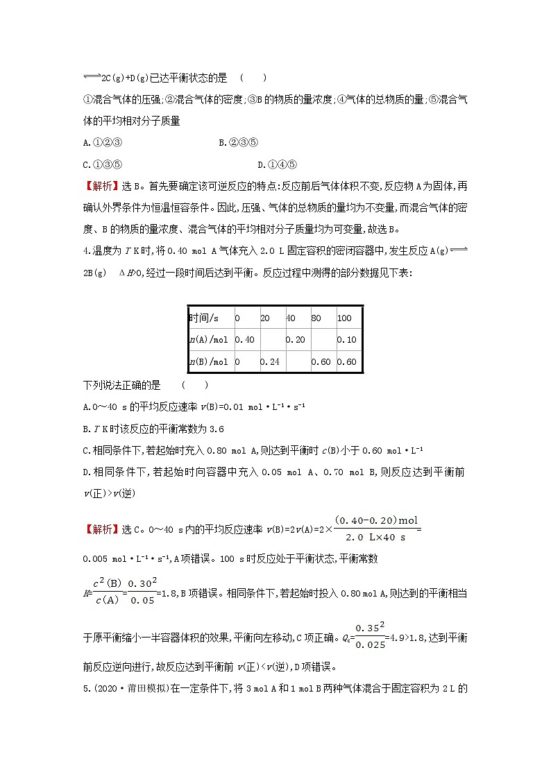 2021版高考化学一轮复习课时提升作业二十化学反应的方向和限度含解析苏教版 练习02