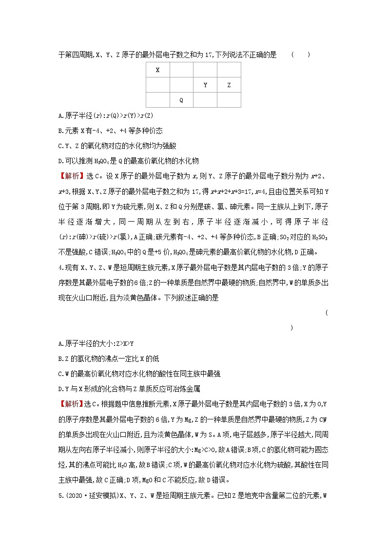 2021版高考化学一轮复习课时提升作业十四元素周期表元素周期律含解析苏教版 练习02