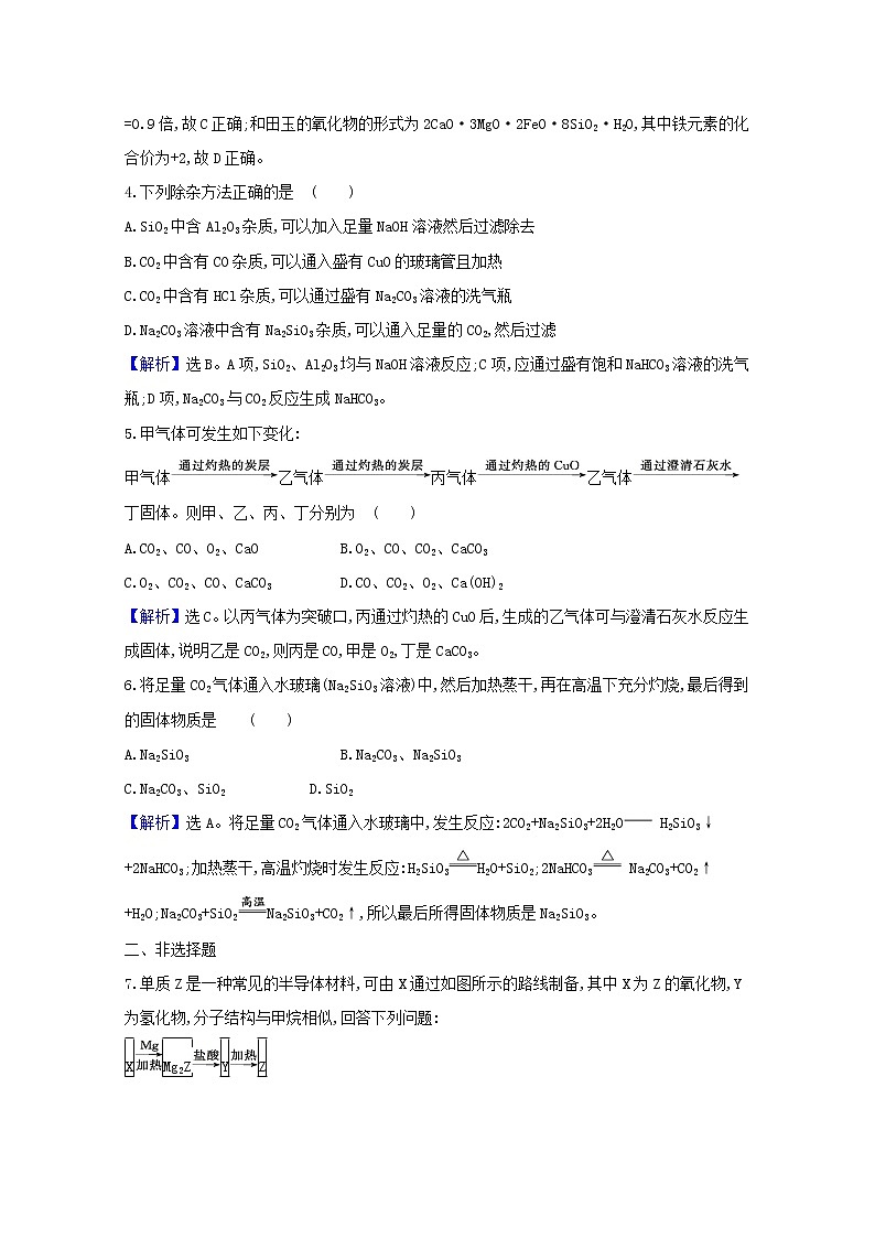 2021版高考化学一轮复习课时分层提升练十无机非金属材料的主角——硅(含解析)新人教版02