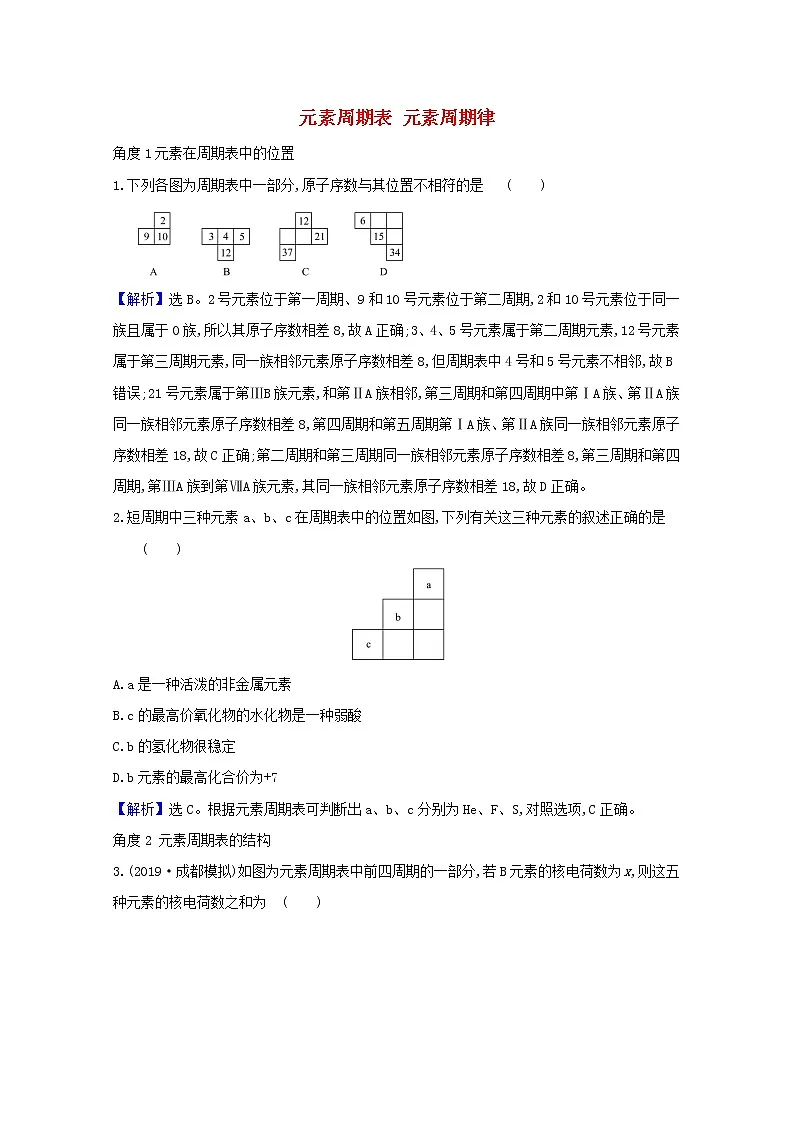 2021版高考化学一轮复习第五章物质结构元素周期律2元素周期表元素周期律强化训练1(含解析)新人教版第1页