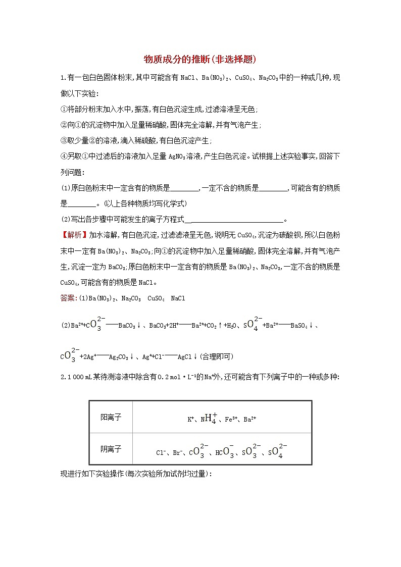 2020高考化学考前微专题突破练二物质成分的推断非选择题含解析01