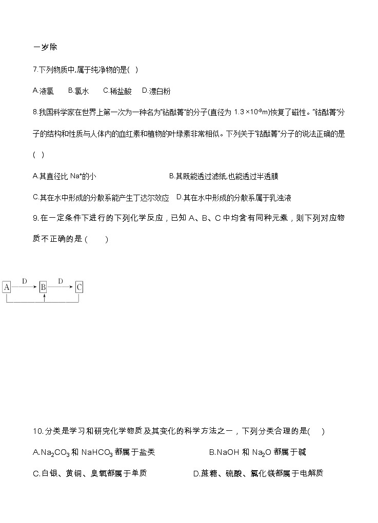 湖南省衡阳县四中2021届高三8月月考 化学(word版含答案) 试卷02