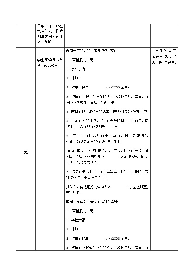 湖北省武汉为明学校人教版高一化学必修一：1.2.6物质的量（六）——溶液配制教案02