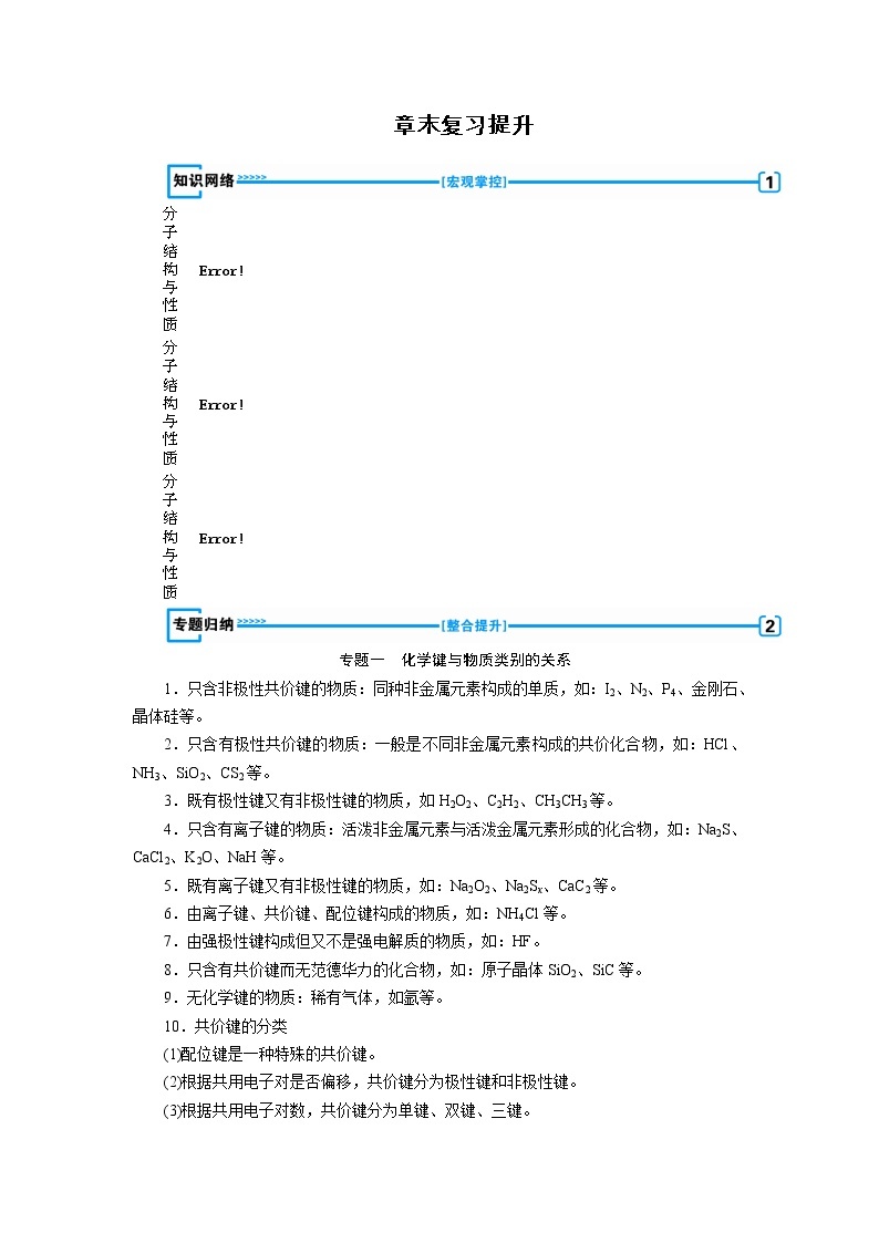 2018-2019化学课堂导练选修三人教通用版教师用书：第2章分子结构与性质章末复习提201