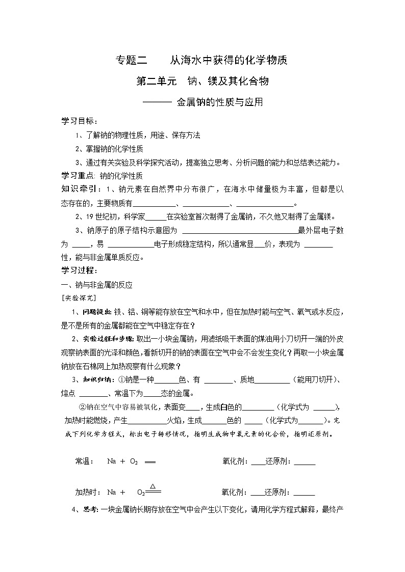 2.2.1 金属钠的性质与应用 学案101
