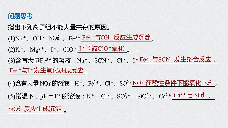 2021高考化学一轮复习 第二章 2021高考化学一轮复习 第7讲 离子共存 离子的 课件08
