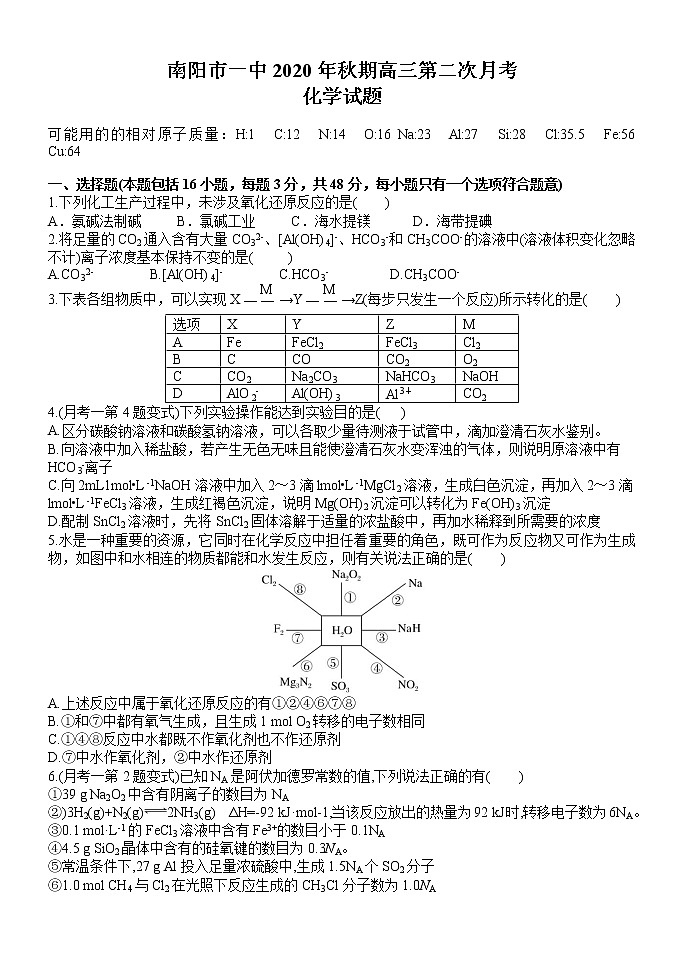 河南省南陽市第一中學(xué)2021屆高三上學(xué)期第二次月考（9月）化學(xué)試題第1頁