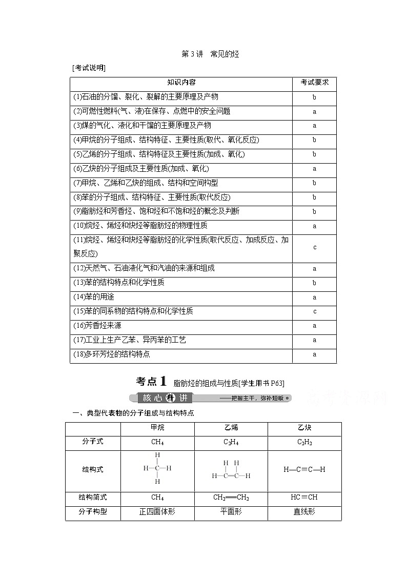 2020浙江高考化学二轮讲义:专题七第3讲 常见的烃01