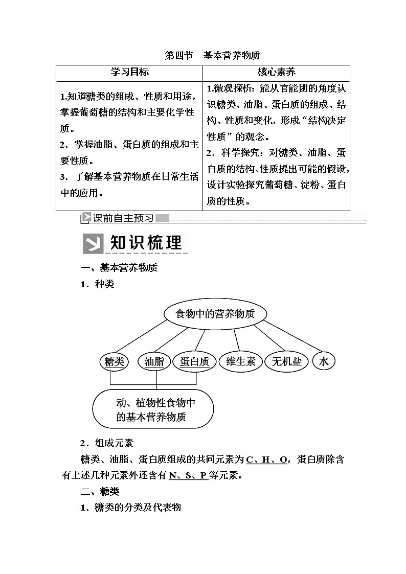 2019—2020学年人教新课标版高中化学必修二教师用书:3-4第四节 基本营养物质第1页