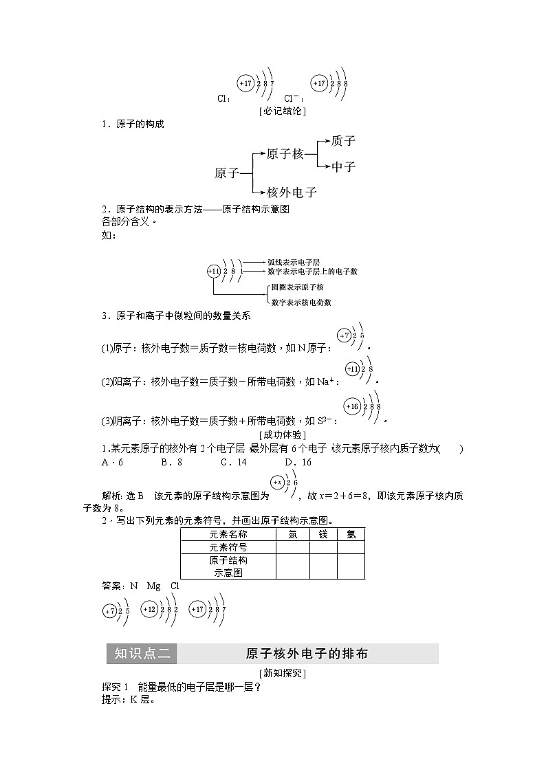 2019新创新化学人苏教版必修2讲义:第1部分专题1第一单元第一课时原子核外电子的排布02