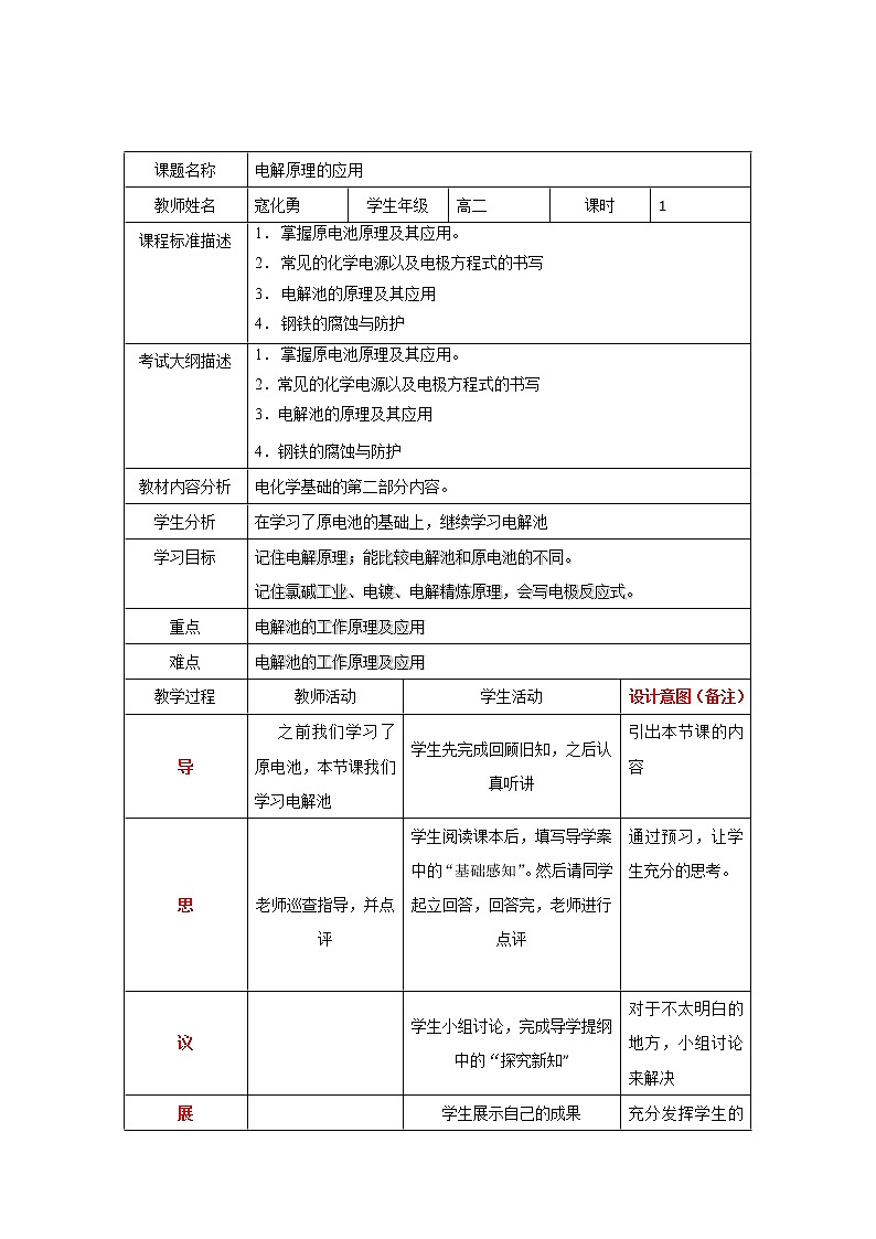 四川省北大附中成都为明学校人教版高中化学选修四:电解原理的应用教案01