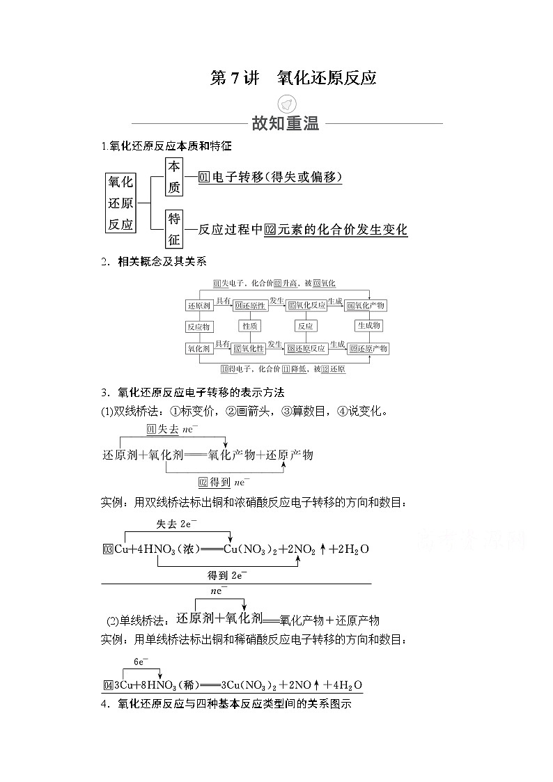 2021届高考化学人教版一轮创新教学案:第2章第7讲氧化还原反应第1页