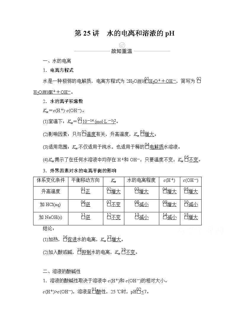 2021届高考化学人教版一轮创新教学案:第8章第25讲 水的电离和溶液的pH01