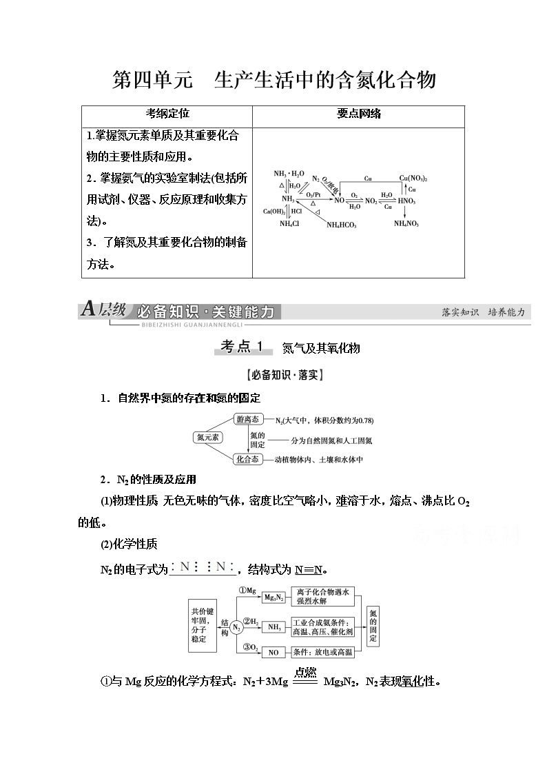 2021届高考化学（江苏专用）一轮教师用书：专题4第4单元　生产生活中的含氮化合物01