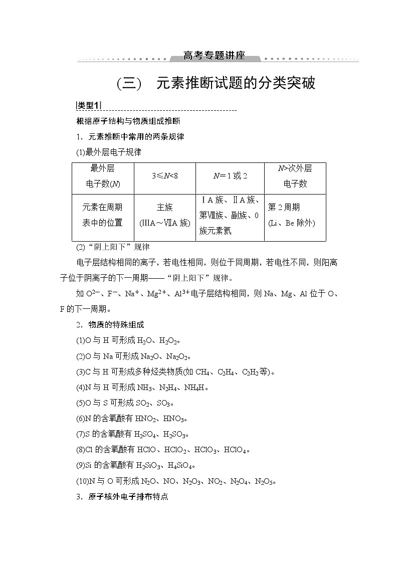 2021版新高考化学一轮鲁科版教师用书:第4章高考专题讲座3元素推断试题的分类突破01