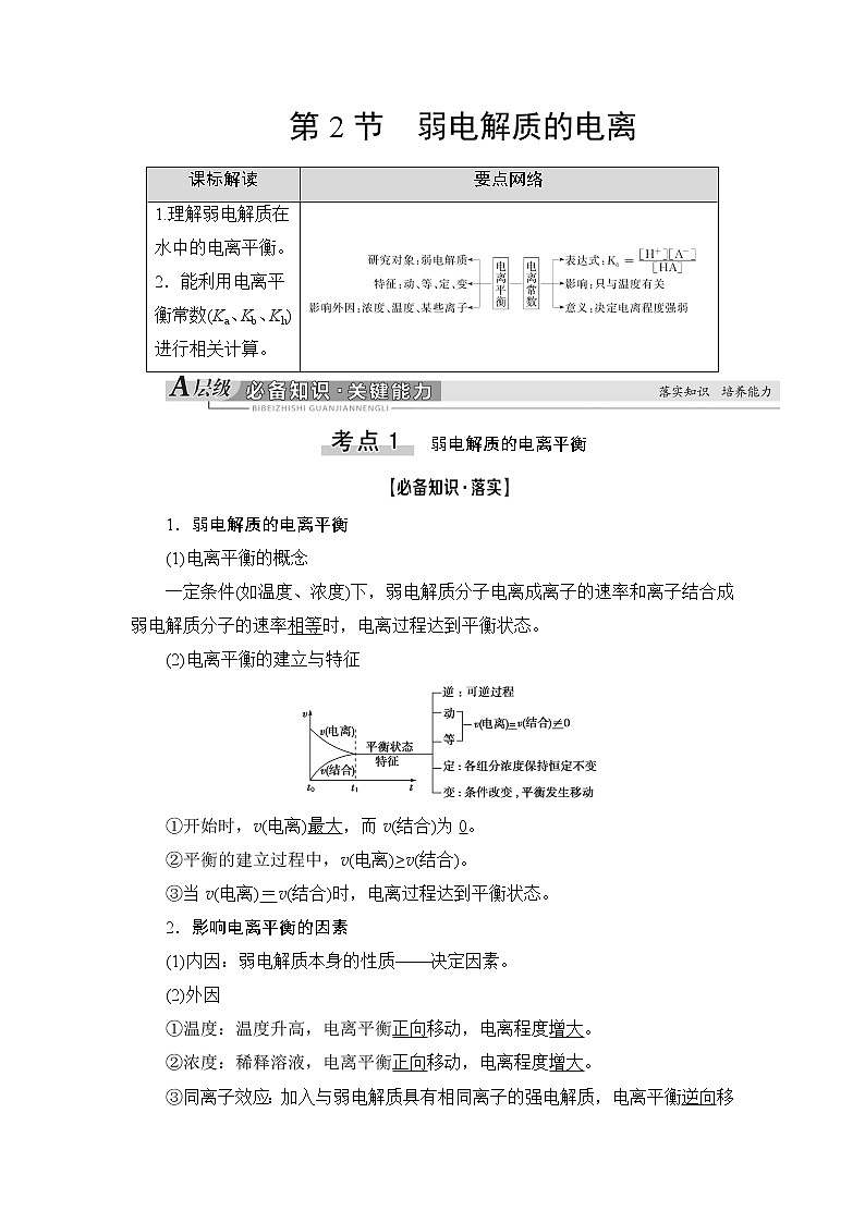 2021版新高考化学一轮鲁科版教师用书:第7章第2节弱电解质的电离第1页