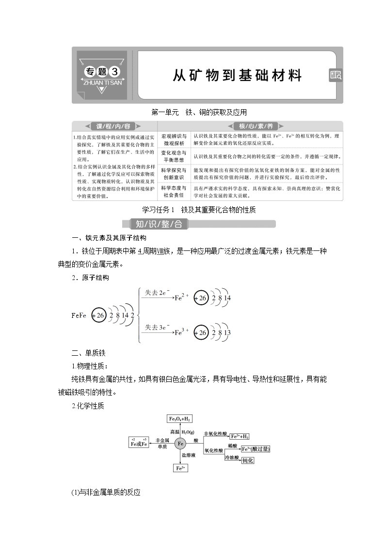 2021版江苏新高考选考化学（苏教版）一轮复习教师用书：专题31第一单元　铁、铜的获取及应用