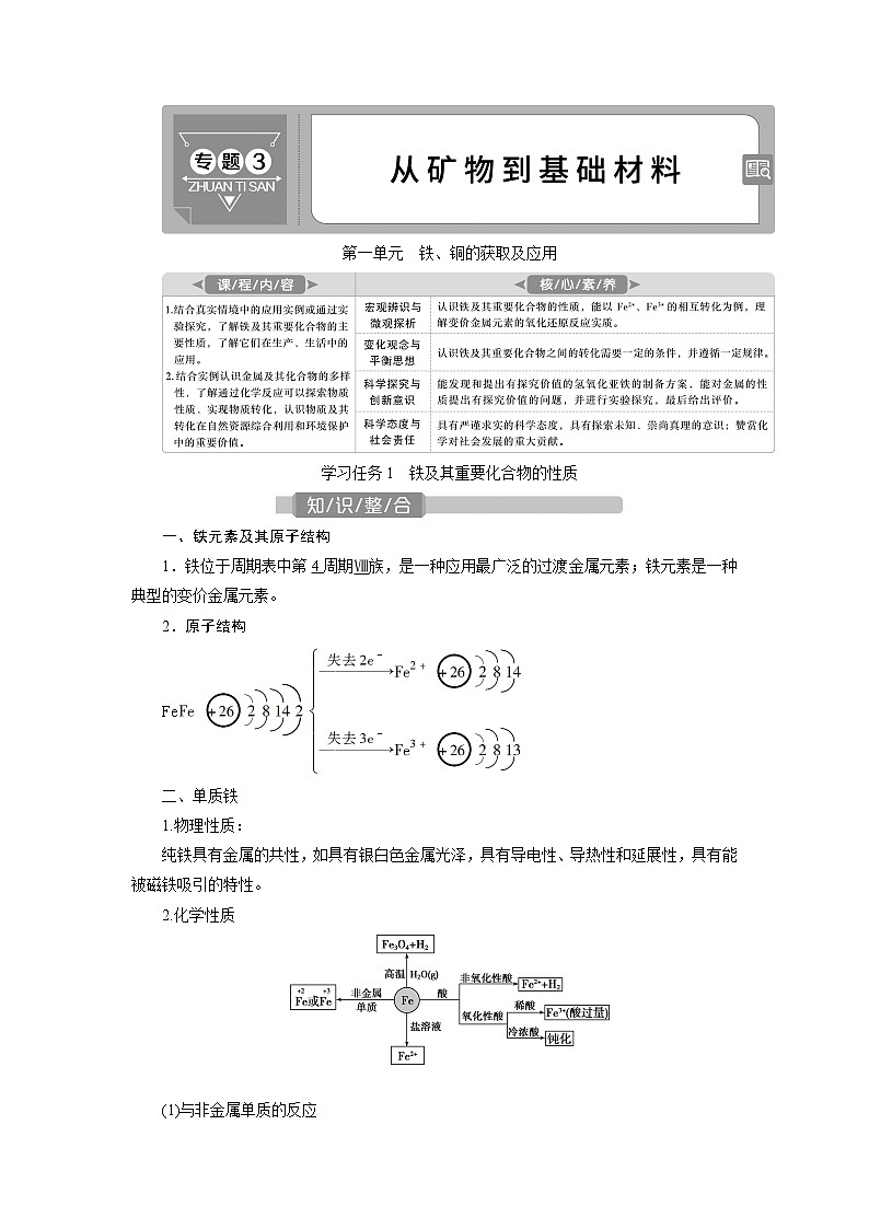 2021版江苏新高考选考化学(苏教版)一轮复习教师用书:专题31第一单元 铁、铜的获取及应用01