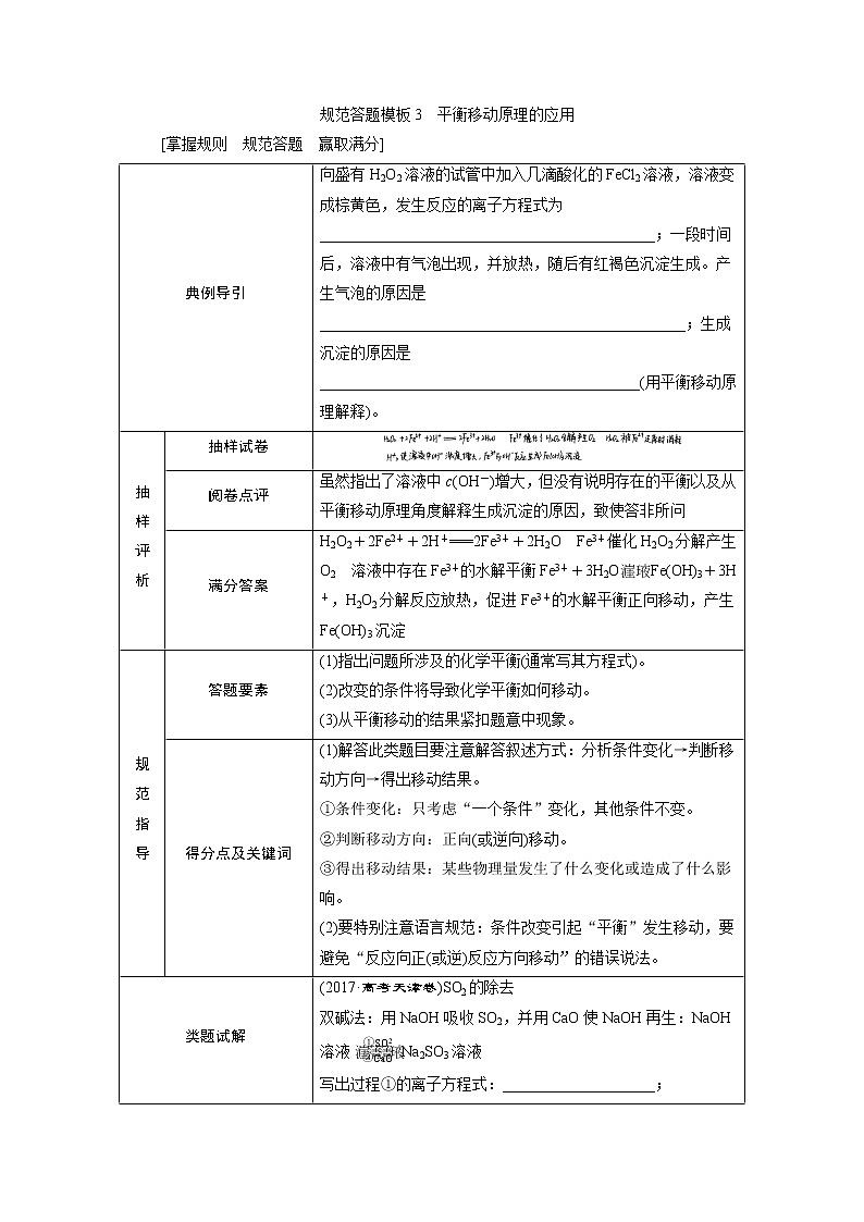 2021版江苏新高考选考化学(苏教版)一轮复习教师用书:专题75规范答题模板3 平衡移动原理的应用第1页