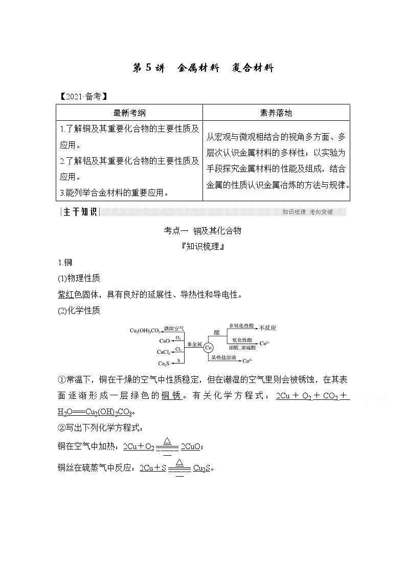 2021新高考化学鲁科版一轮复习学案:第3章第5讲 金属材料 复合材料01
