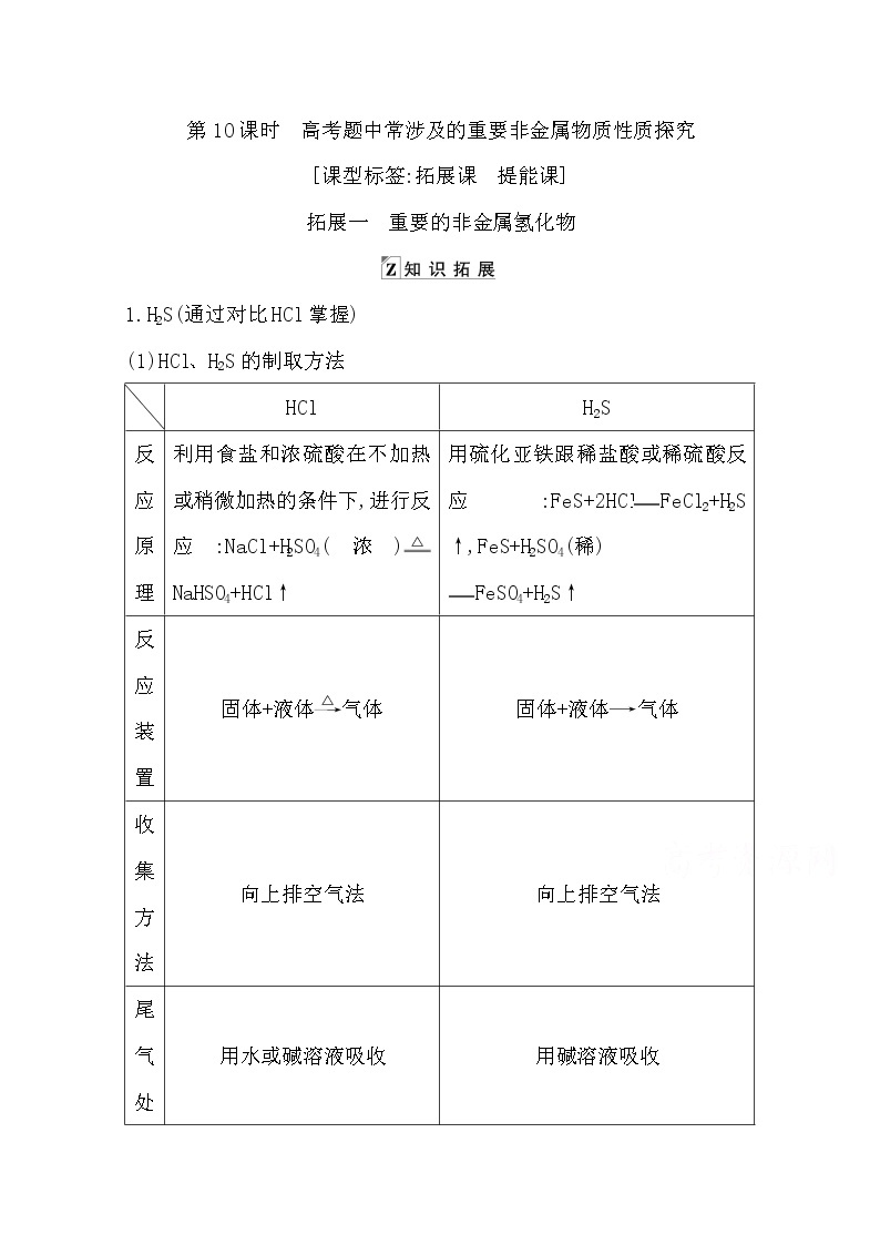 2021高考化学鲁科版一轮复习教师用书第四章第10课时　高考题中常涉及的重要非金属物质性质探究01