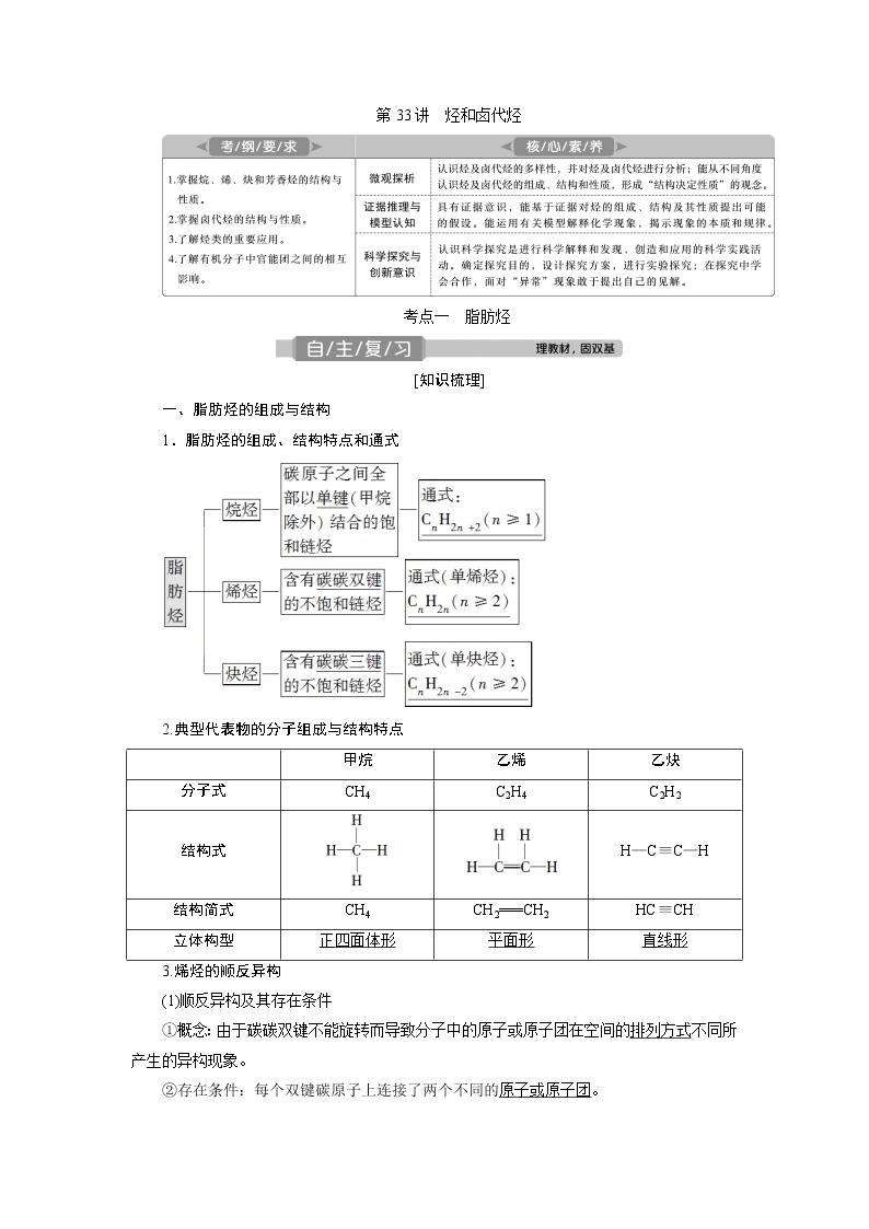 2021版高考化学（人教版）一轮复习学案：第33讲　烃和卤代烃01