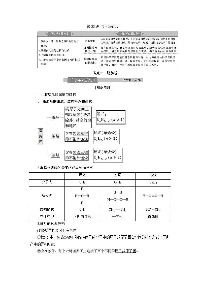 2021版高考化学(人教版)一轮复习学案:第33讲 烃和卤代烃第1页