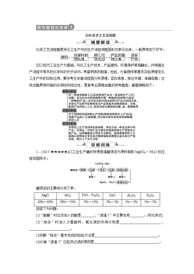 2019版高考化学一轮精选教师用书人教通用:第三章金属及其重要化合物微专题强化突破5 无机化学工艺流程题01