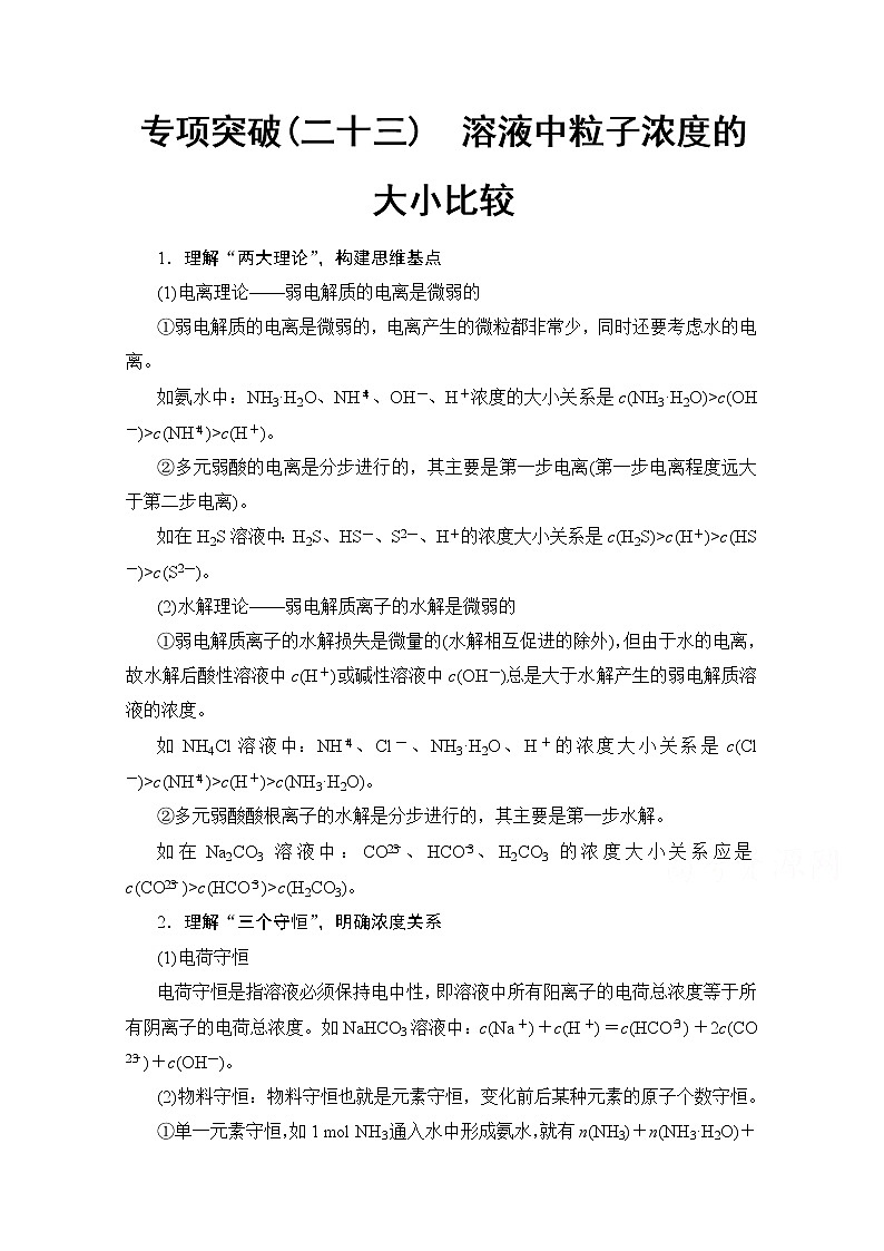 2020版新一線高考化學（魯科版）一輪復(fù)習教學案：專項突破23　溶液中粒子濃度的大小比較第1頁