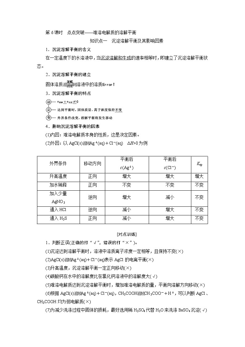 2020版高考一轮复习化学新课改省份专用学案:第七章第6课时 点点突破——难溶电解质的溶解平衡01