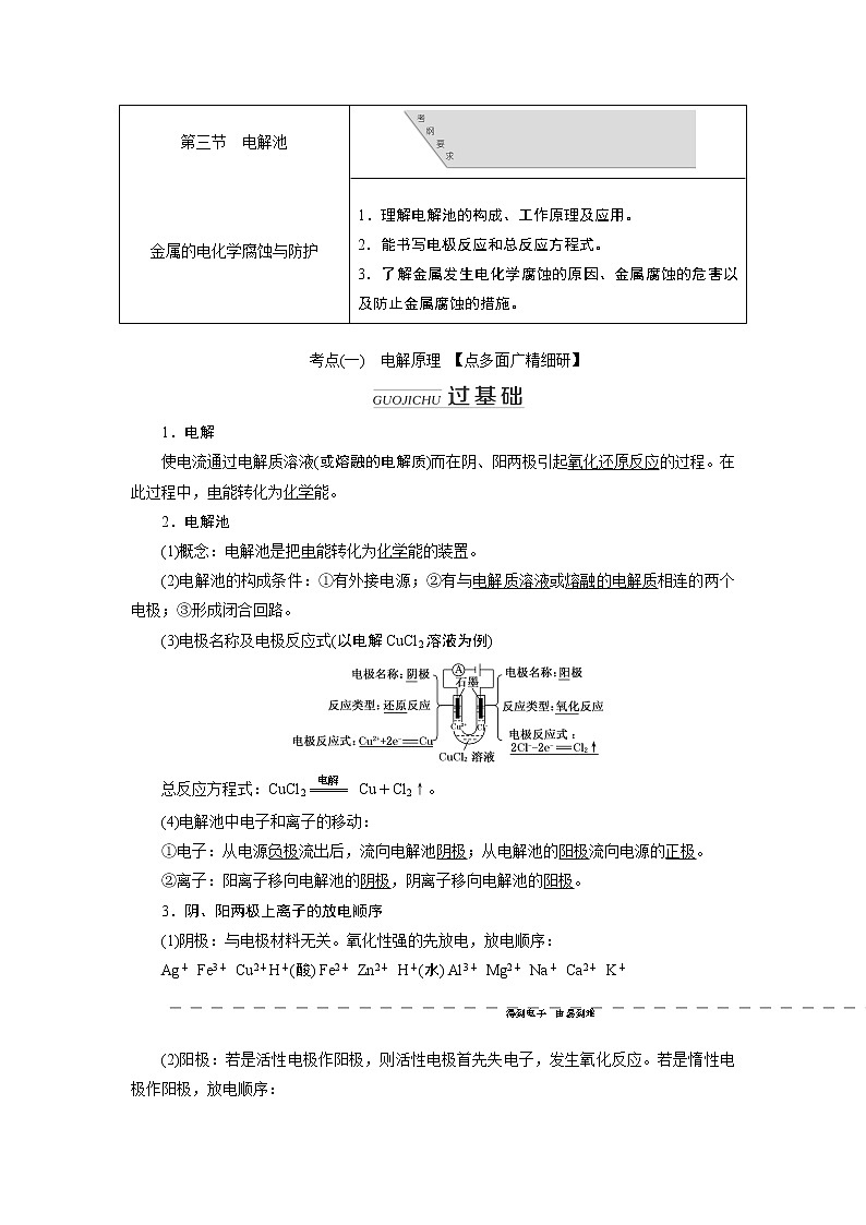2020版高考新创新一轮复习化学通用版学案:第六章第三节 电解池金属的电化学腐蚀与防护01