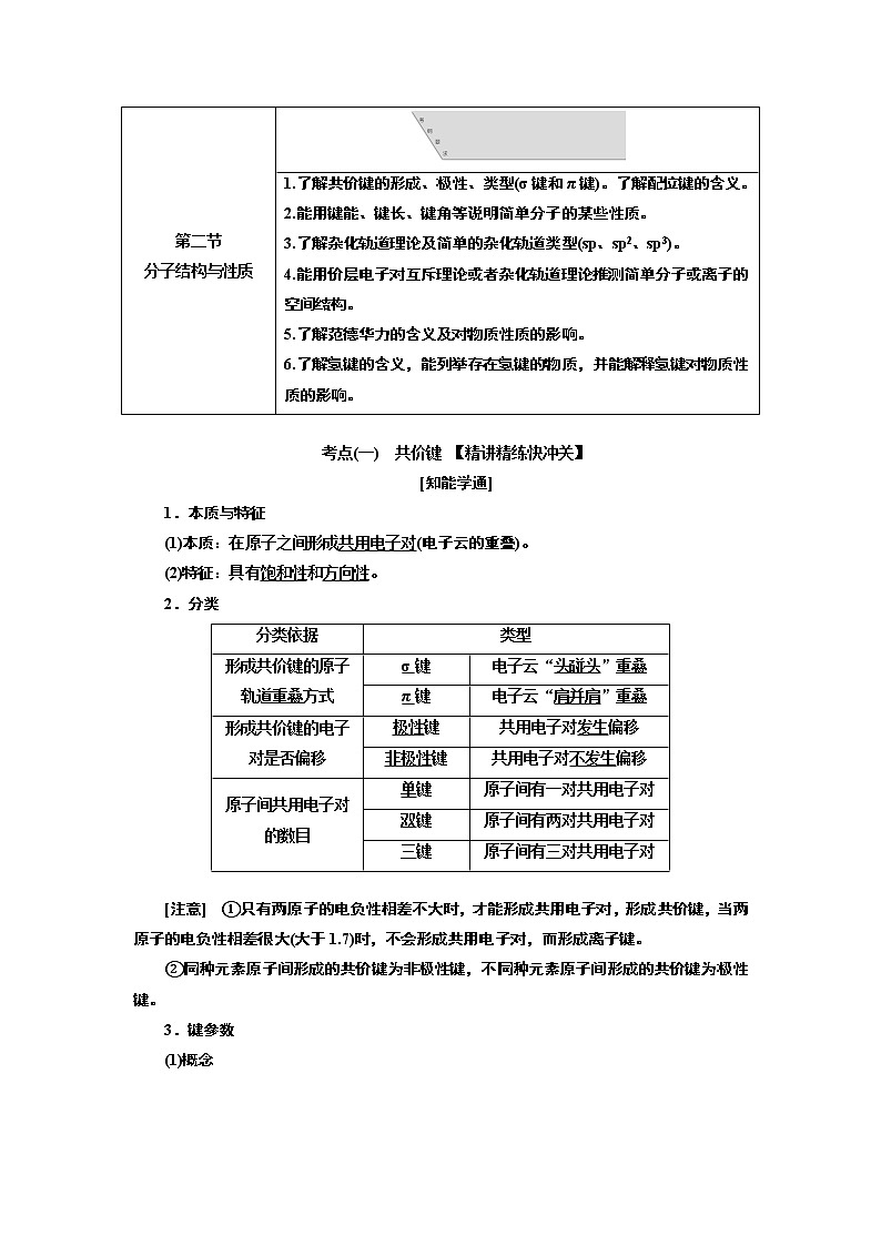 2020版高考新创新一轮复习化学通用版学案:第十二章第二节分子结构与性质01